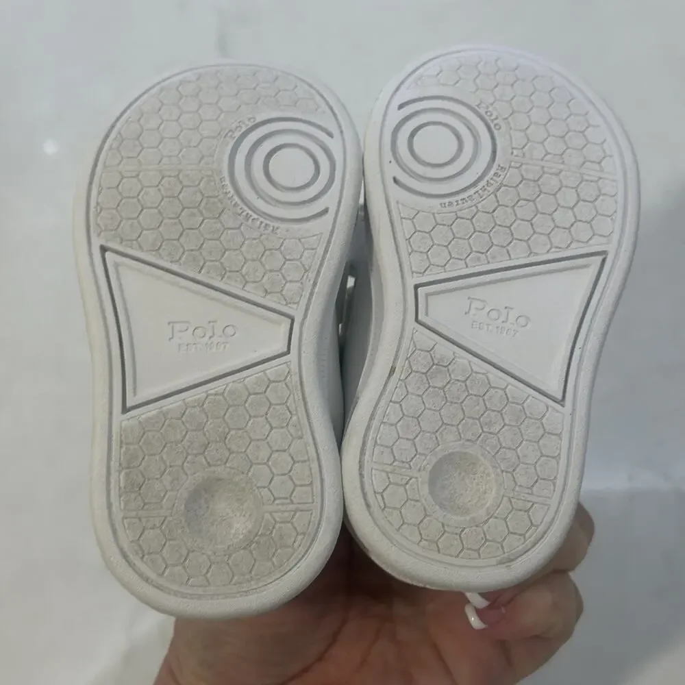 Polo Ralph Lauren Baby Toddler Sneakers Heritage White Hook Loop Size 4 Boy Girl